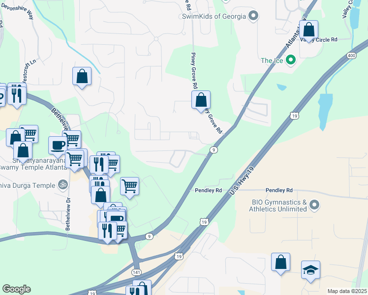 map of restaurants, bars, coffee shops, grocery stores, and more near 2055 Lexington Lane in Cumming