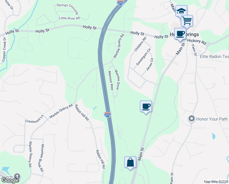 map of restaurants, bars, coffee shops, grocery stores, and more near 242 Manous Way in Canton