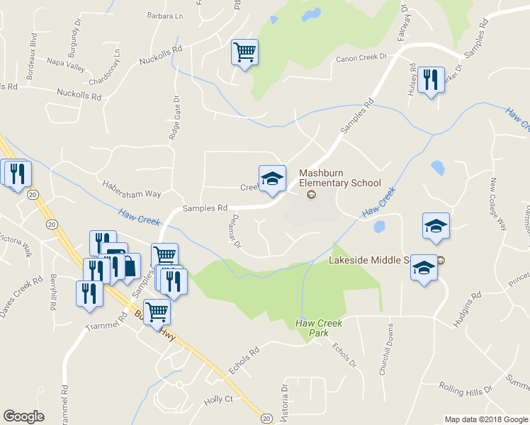 map of restaurants, bars, coffee shops, grocery stores, and more near 4215 Idle Grass Place in Cumming