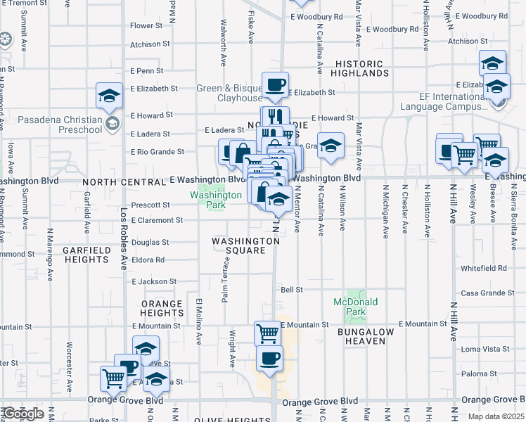 map of restaurants, bars, coffee shops, grocery stores, and more near 1251 North Lake Avenue in Pasadena