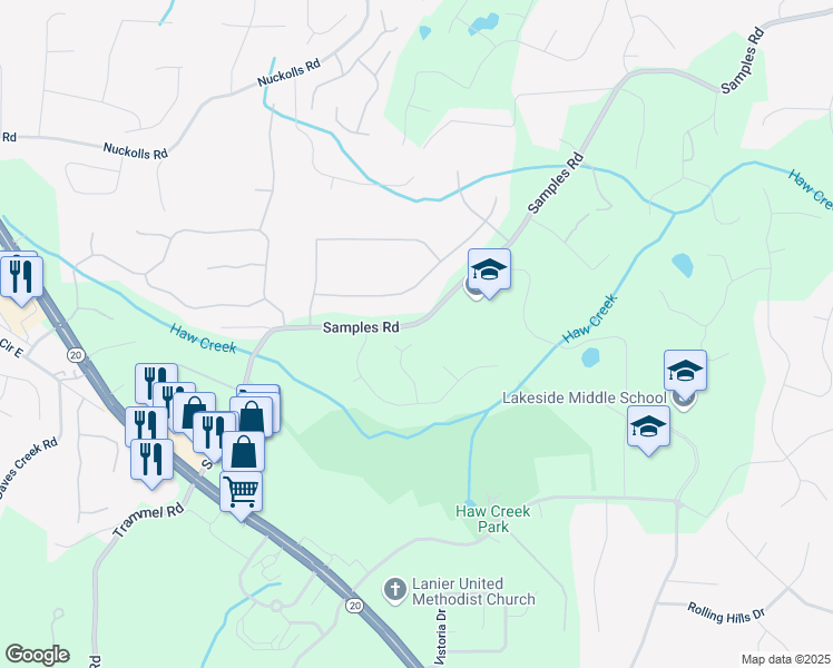 map of restaurants, bars, coffee shops, grocery stores, and more near 4215 Idle Grass Place in Cumming