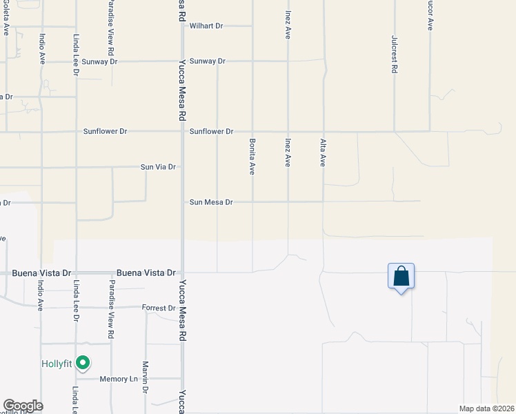 map of restaurants, bars, coffee shops, grocery stores, and more near 59515 Sun Mesa Drive in Yucca Valley