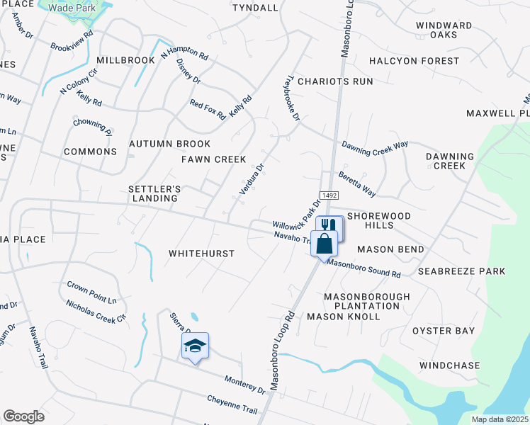 map of restaurants, bars, coffee shops, grocery stores, and more near 5008 Silverbell Court in Wilmington