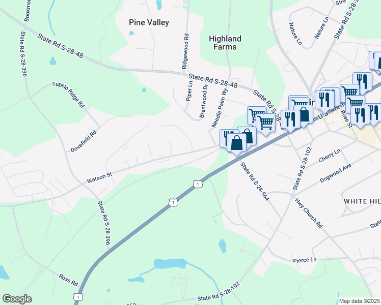map of restaurants, bars, coffee shops, grocery stores, and more near 2383 State Road S-28-120 in Elgin