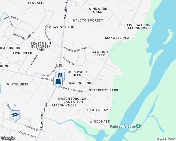 map of restaurants, bars, coffee shops, grocery stores, and more near 5420 Beretta Way in Wilmington