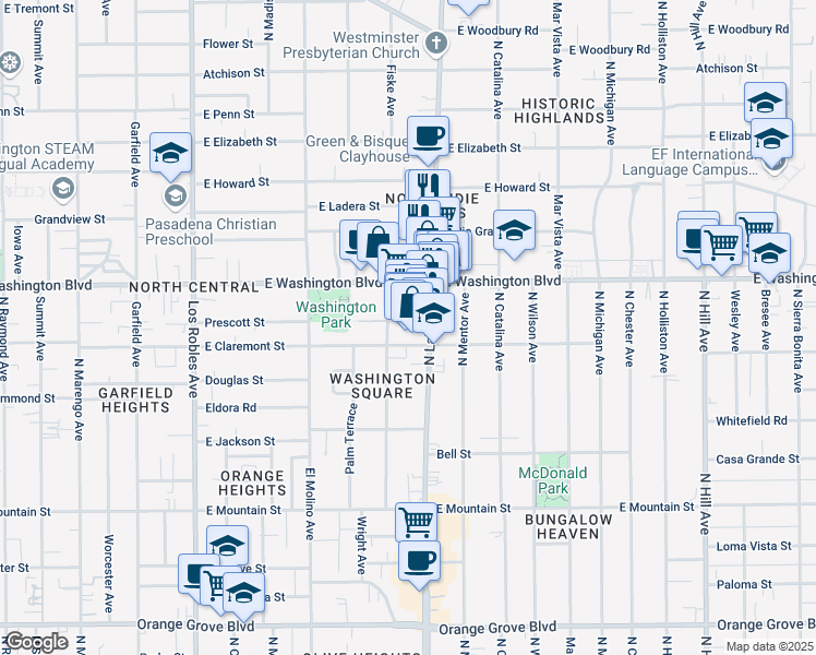 map of restaurants, bars, coffee shops, grocery stores, and more near 1269 North Lake Avenue in Pasadena