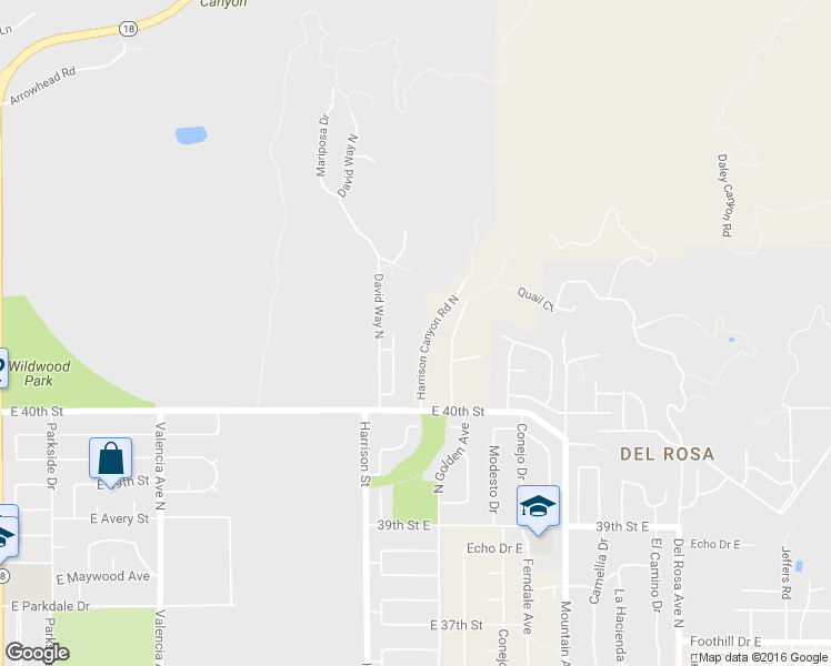 map of restaurants, bars, coffee shops, grocery stores, and more near 4040 Harrison Canyon Road North in San Bernardino