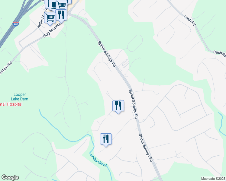 map of restaurants, bars, coffee shops, grocery stores, and more near 6242 Caprice Drive in Flowery Branch