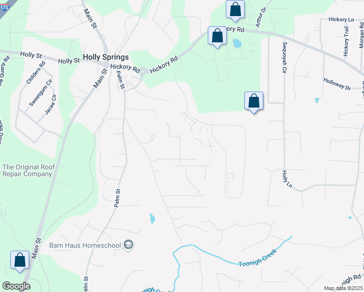 map of restaurants, bars, coffee shops, grocery stores, and more near 114 McWhirter Place in Holly Springs