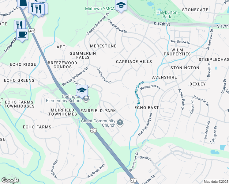 map of restaurants, bars, coffee shops, grocery stores, and more near 1139 Island Cove in Wilmington