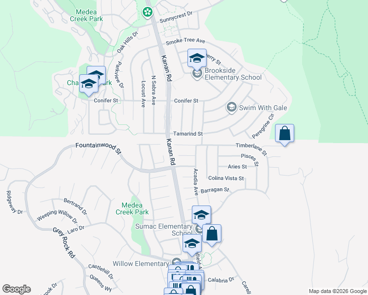 map of restaurants, bars, coffee shops, grocery stores, and more near 28930 Timberlane Street in Agoura Hills