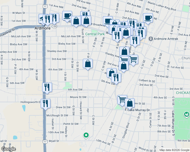 map of restaurants, bars, coffee shops, grocery stores, and more near 425 D Street Southwest in Ardmore