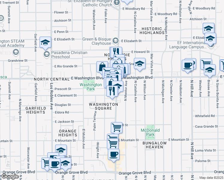 map of restaurants, bars, coffee shops, grocery stores, and more near 1251 North Lake Avenue in Pasadena