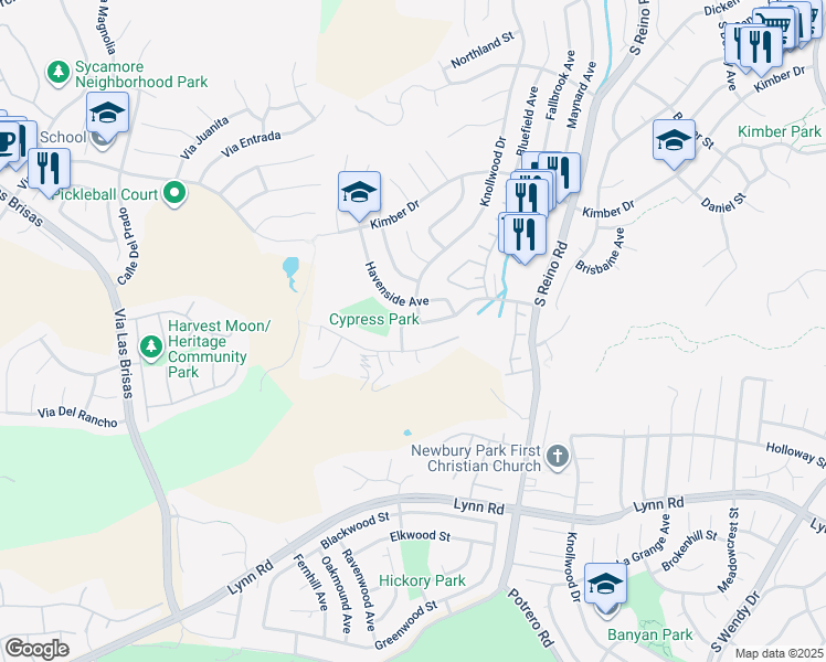 map of restaurants, bars, coffee shops, grocery stores, and more near 3998 Mountain Creek Drive in Thousand Oaks