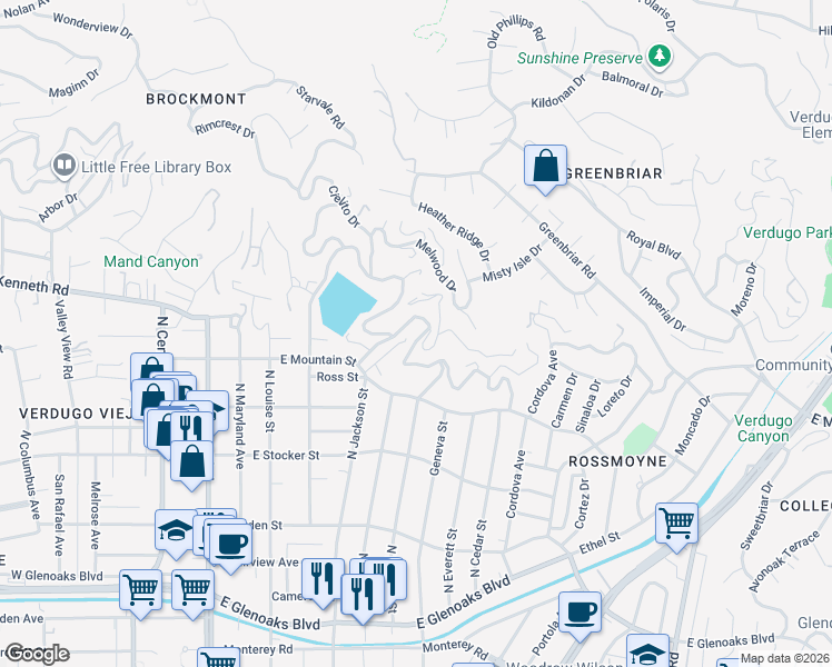 map of restaurants, bars, coffee shops, grocery stores, and more near 702 Cavanagh Road in Glendale
