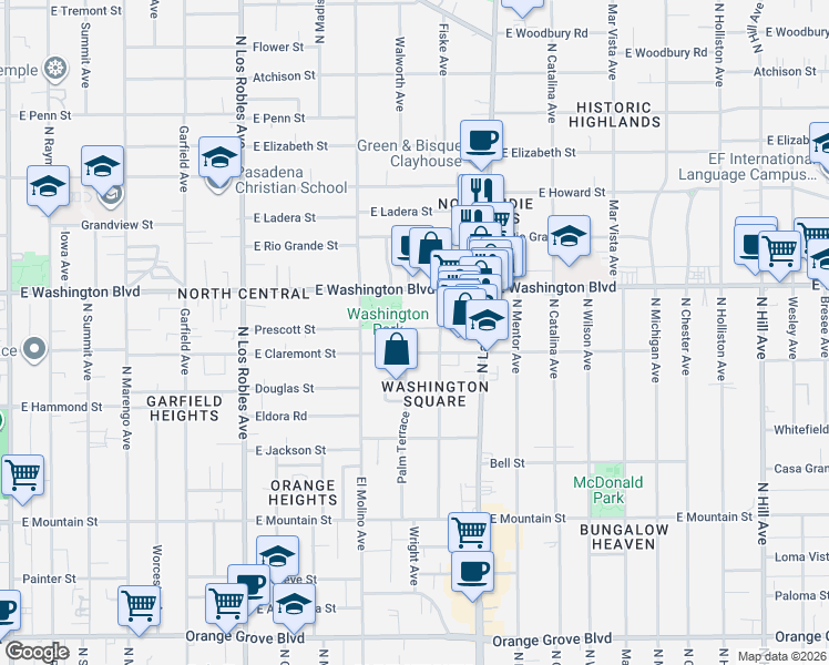 map of restaurants, bars, coffee shops, grocery stores, and more near 1255 North Hudson Avenue in Pasadena