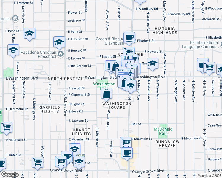 map of restaurants, bars, coffee shops, grocery stores, and more near 1255 North Hudson Avenue in Pasadena