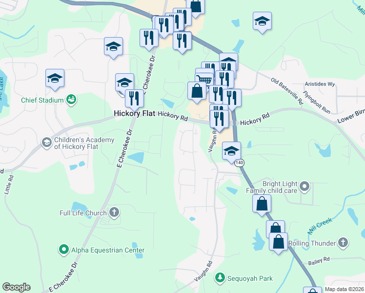 map of restaurants, bars, coffee shops, grocery stores, and more near 235 Orchards Circle in Woodstock