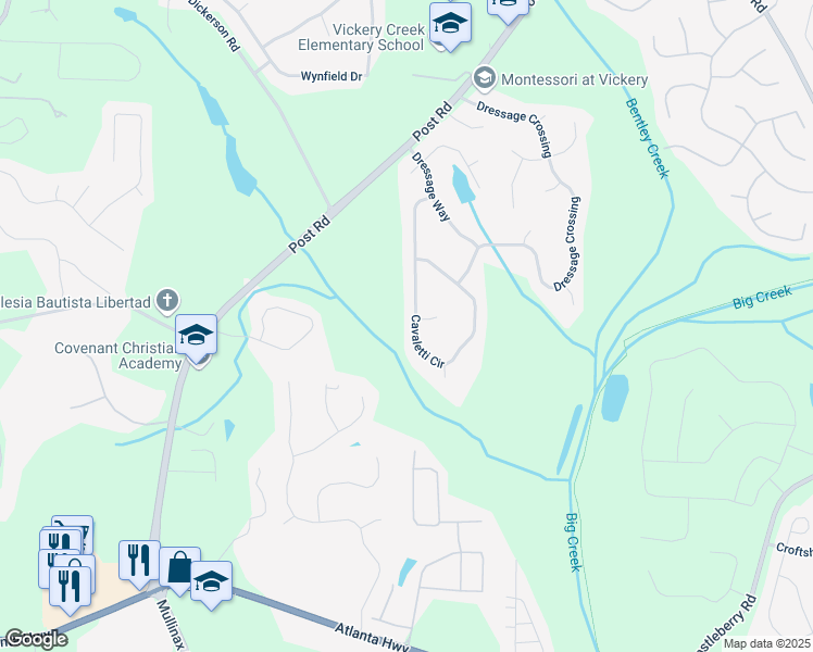 map of restaurants, bars, coffee shops, grocery stores, and more near 7375 Cavaletti Circle in Cumming
