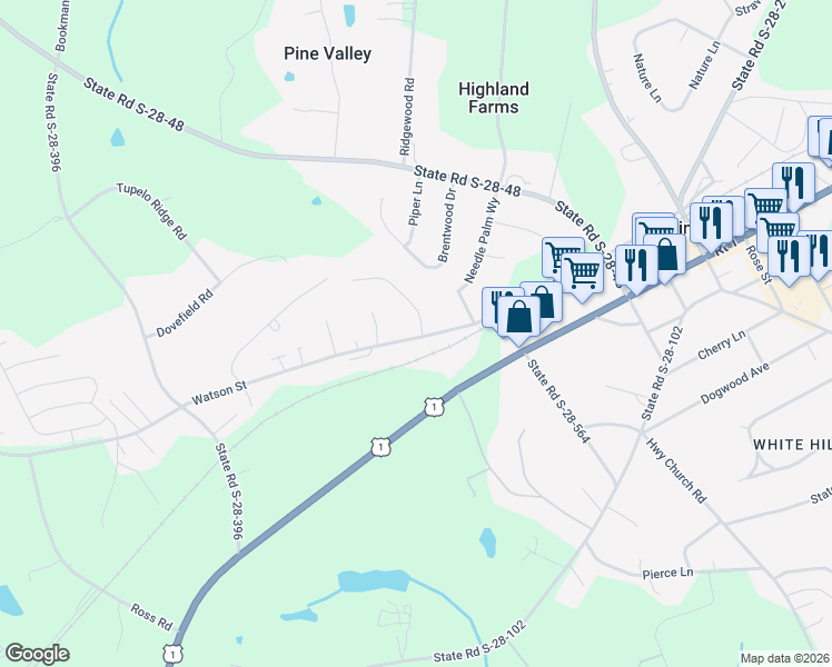 map of restaurants, bars, coffee shops, grocery stores, and more near 2424 State Road S-28-120 in Elgin