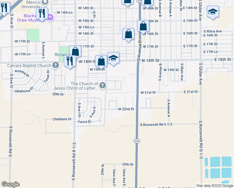 map of restaurants, bars, coffee shops, grocery stores, and more near 2111 Dove Lane in Portales