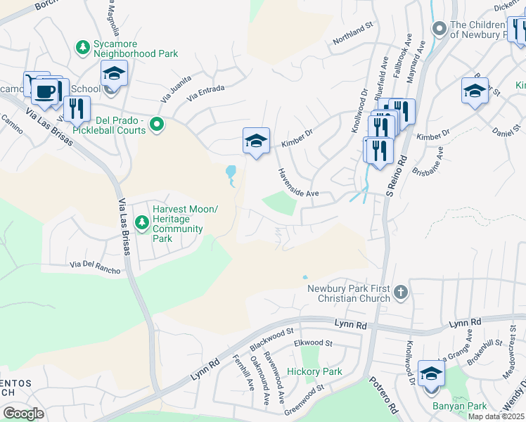 map of restaurants, bars, coffee shops, grocery stores, and more near 4140 Mountain Creek Drive in Thousand Oaks