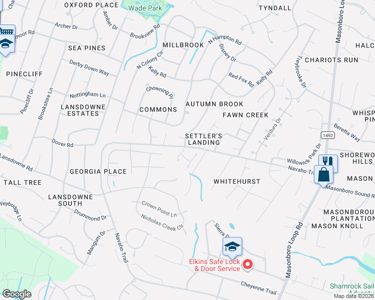 map of restaurants, bars, coffee shops, grocery stores, and more near 1000 Shetland Drive in Wilmington