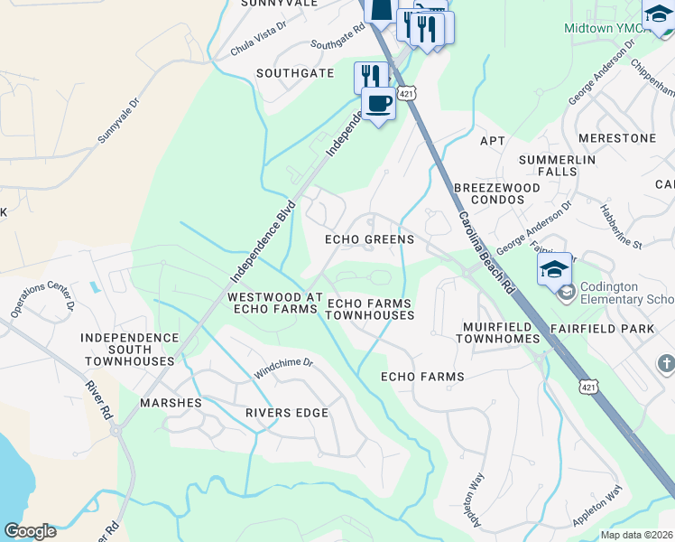map of restaurants, bars, coffee shops, grocery stores, and more near 3801-3833 Appleton Way in Wilmington