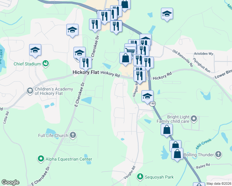 map of restaurants, bars, coffee shops, grocery stores, and more near 235 Orchards Circle in Woodstock