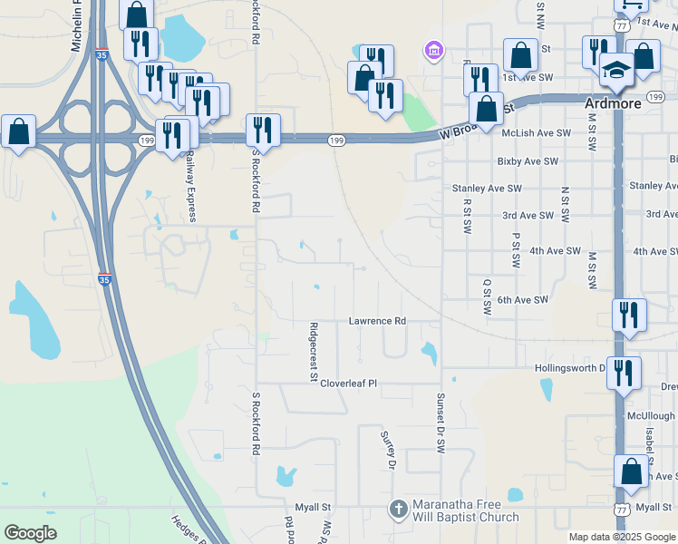 map of restaurants, bars, coffee shops, grocery stores, and more near 704 Rosewood Street in Ardmore