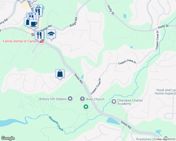 map of restaurants, bars, coffee shops, grocery stores, and more near 2610 Woodridge Chase in Canton