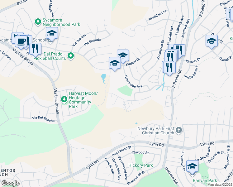 map of restaurants, bars, coffee shops, grocery stores, and more near 4171 Mountain Creek Drive in Thousand Oaks