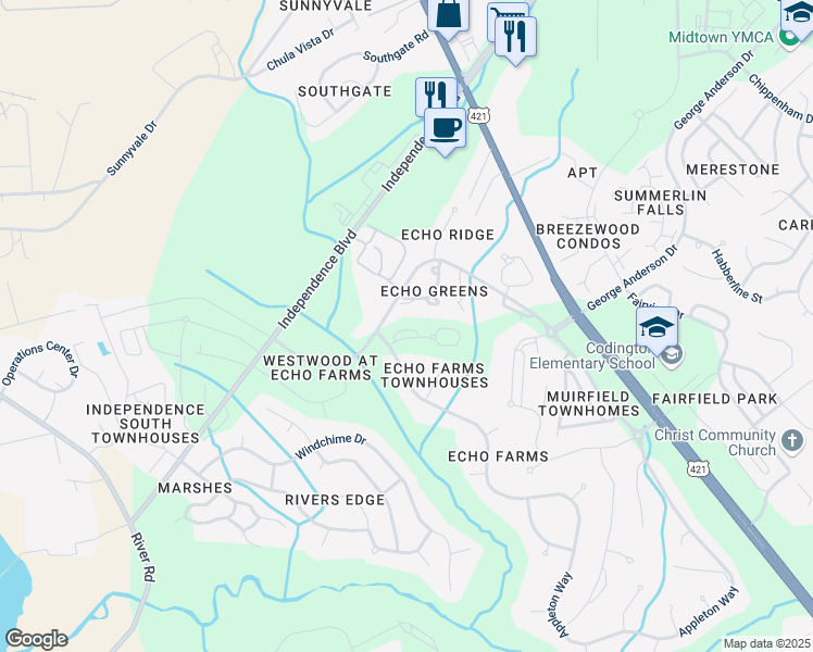 map of restaurants, bars, coffee shops, grocery stores, and more near 3801-3833 Appleton Way in Wilmington