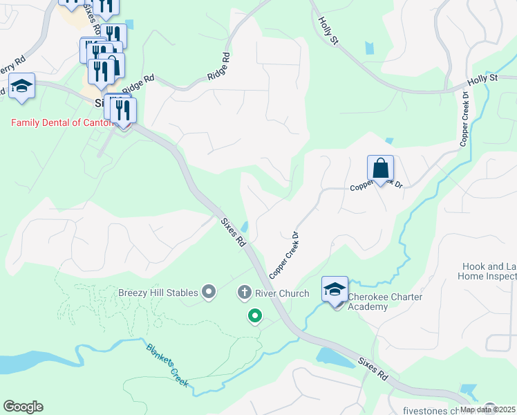 map of restaurants, bars, coffee shops, grocery stores, and more near 2610 Woodridge Chase in Canton