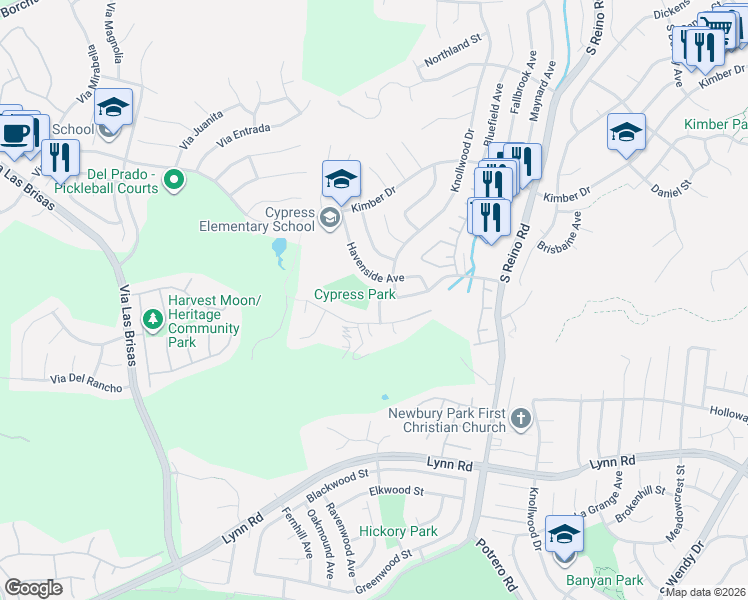 map of restaurants, bars, coffee shops, grocery stores, and more near 4039 Maurice Drive in Thousand Oaks