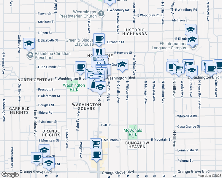 map of restaurants, bars, coffee shops, grocery stores, and more near 1266 North Mentor Avenue in Pasadena