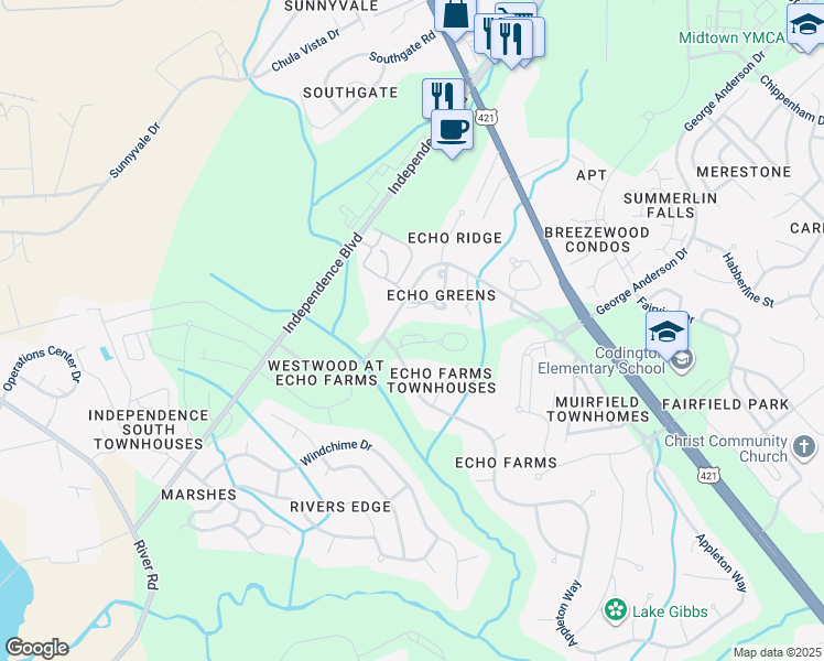 map of restaurants, bars, coffee shops, grocery stores, and more near 3801-3833 Appleton Way in Wilmington