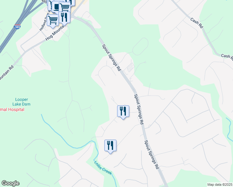 map of restaurants, bars, coffee shops, grocery stores, and more near 6246 Caprice Drive in Flowery Branch