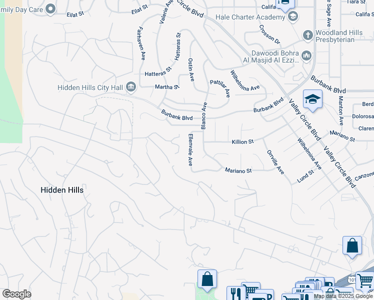 map of restaurants, bars, coffee shops, grocery stores, and more near 5357 Ellenvale Avenue in Los Angeles