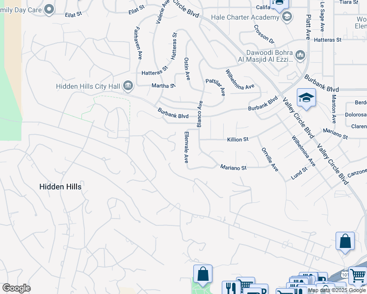 map of restaurants, bars, coffee shops, grocery stores, and more near 5357 Ellenvale Avenue in Los Angeles