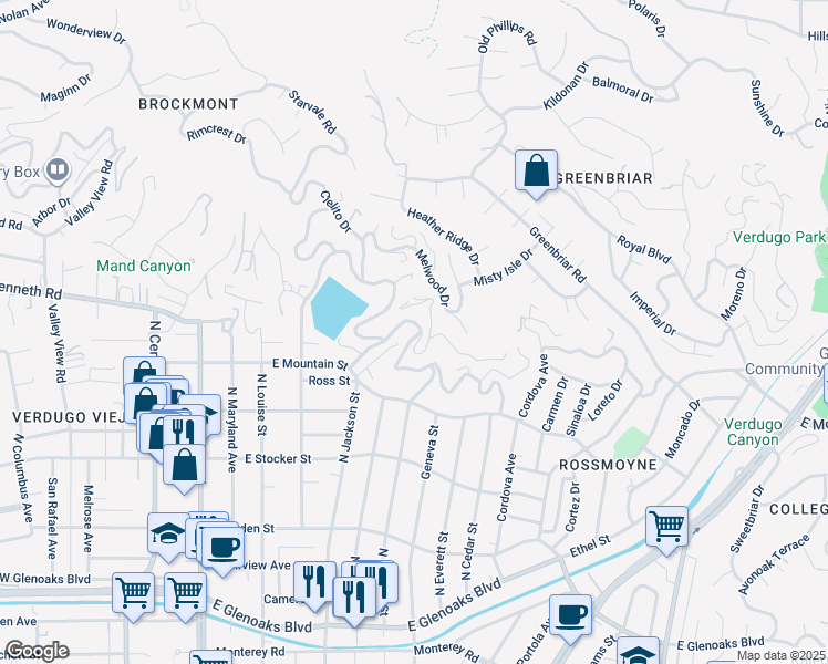 map of restaurants, bars, coffee shops, grocery stores, and more near 640 Cavanagh Road in Glendale