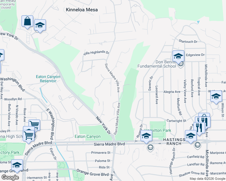 map of restaurants, bars, coffee shops, grocery stores, and more near 1290 Wynn Road in Pasadena