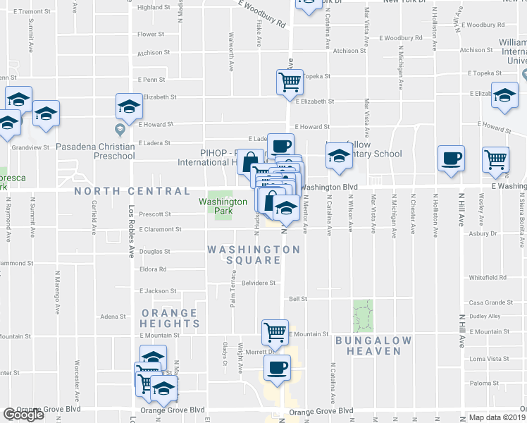 map of restaurants, bars, coffee shops, grocery stores, and more near 1311 North Hudson Avenue in Pasadena