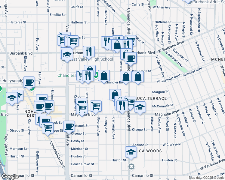 map of restaurants, bars, coffee shops, grocery stores, and more near in Los Angeles