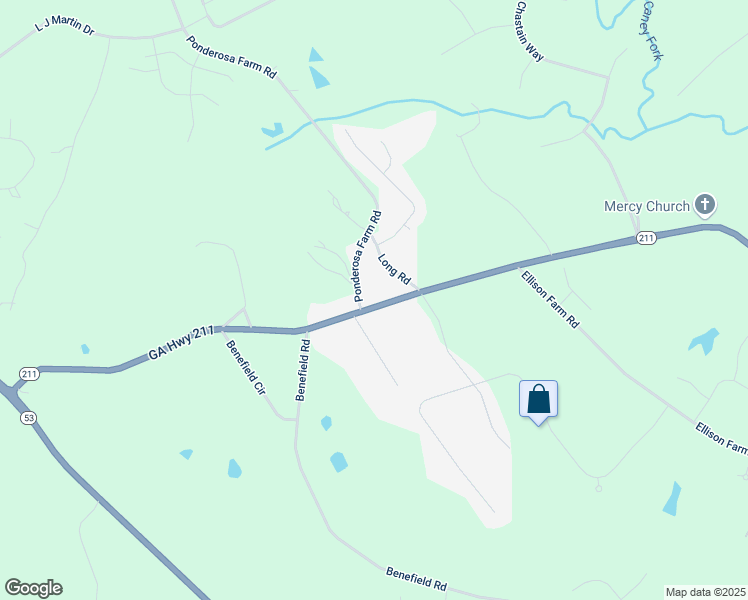 map of restaurants, bars, coffee shops, grocery stores, and more near 5387 Ponderosa Farm Road in Braselton