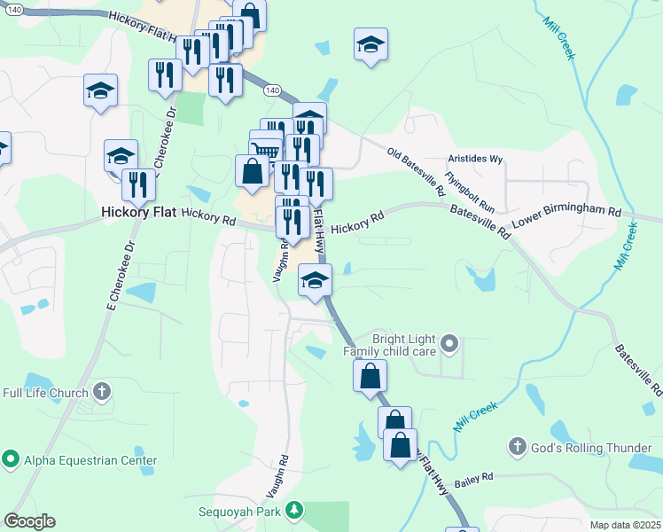 map of restaurants, bars, coffee shops, grocery stores, and more near 101 Saddlehorn Court in Woodstock