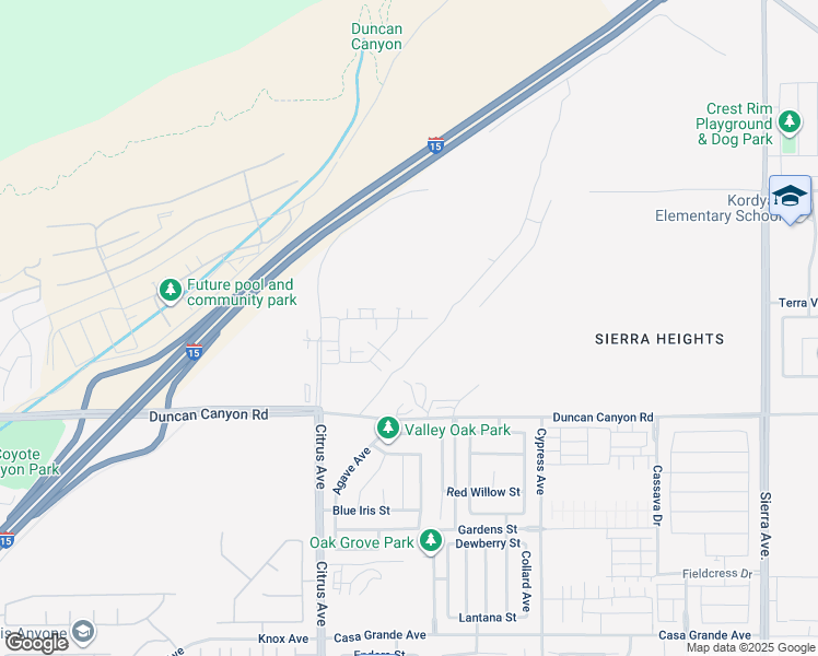 map of restaurants, bars, coffee shops, grocery stores, and more near 16281 Castello Lane in Fontana