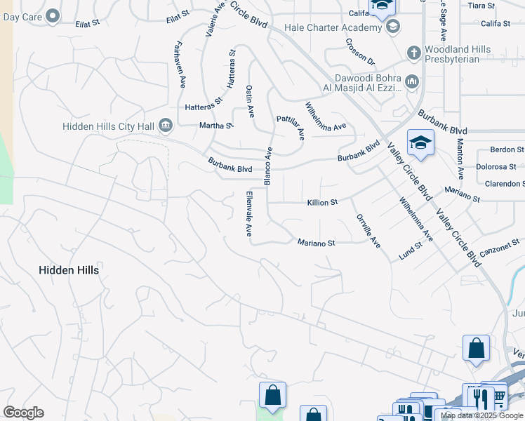 map of restaurants, bars, coffee shops, grocery stores, and more near 5361 Blanco Avenue in Los Angeles