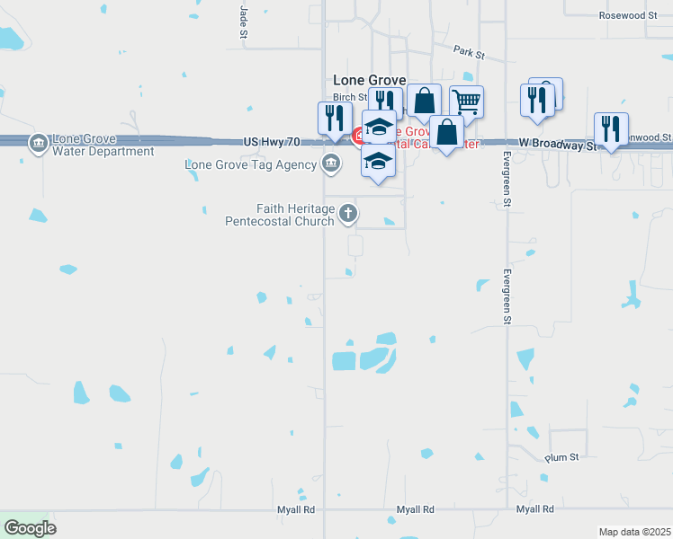 map of restaurants, bars, coffee shops, grocery stores, and more near 1812 Newport Road in Lone Grove