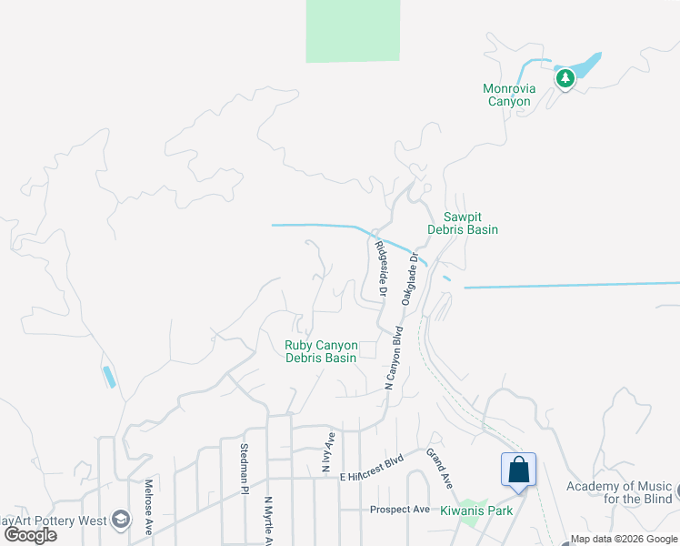 map of restaurants, bars, coffee shops, grocery stores, and more near 1091 Briarcliff Road in Monrovia